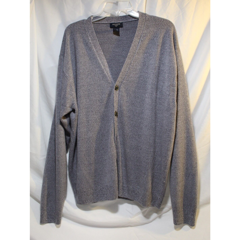 Dockers Men's XL Gray Button-up Grandpa Knit Sweater Cardigan V-neck Academia